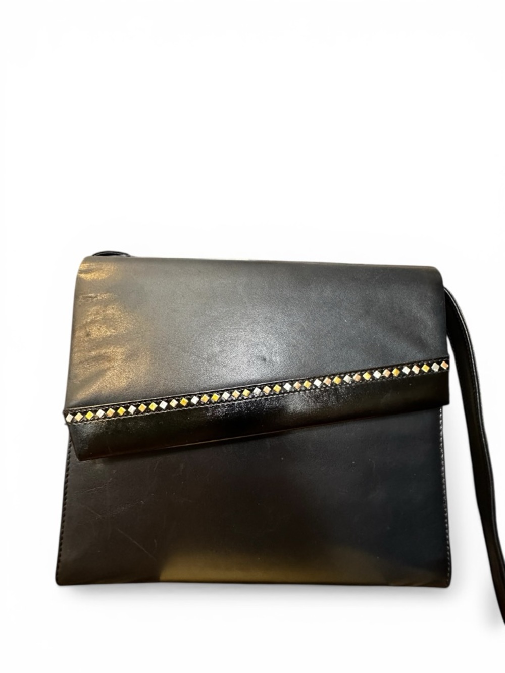 Bally Vintage Navy Shoulder Bag | Made in Switzerland | Geometric Stud Detail